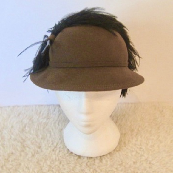 Vintage Anita Pineault Wool Felt Hat With Feathers - Picture 1 of 9